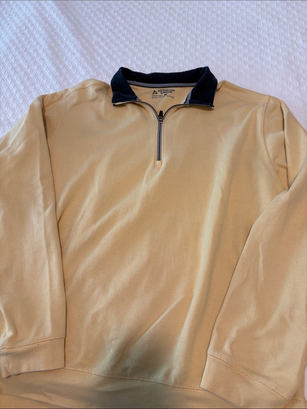 Men's Half-Zip Sweater with Contrast Collar - Light Beige